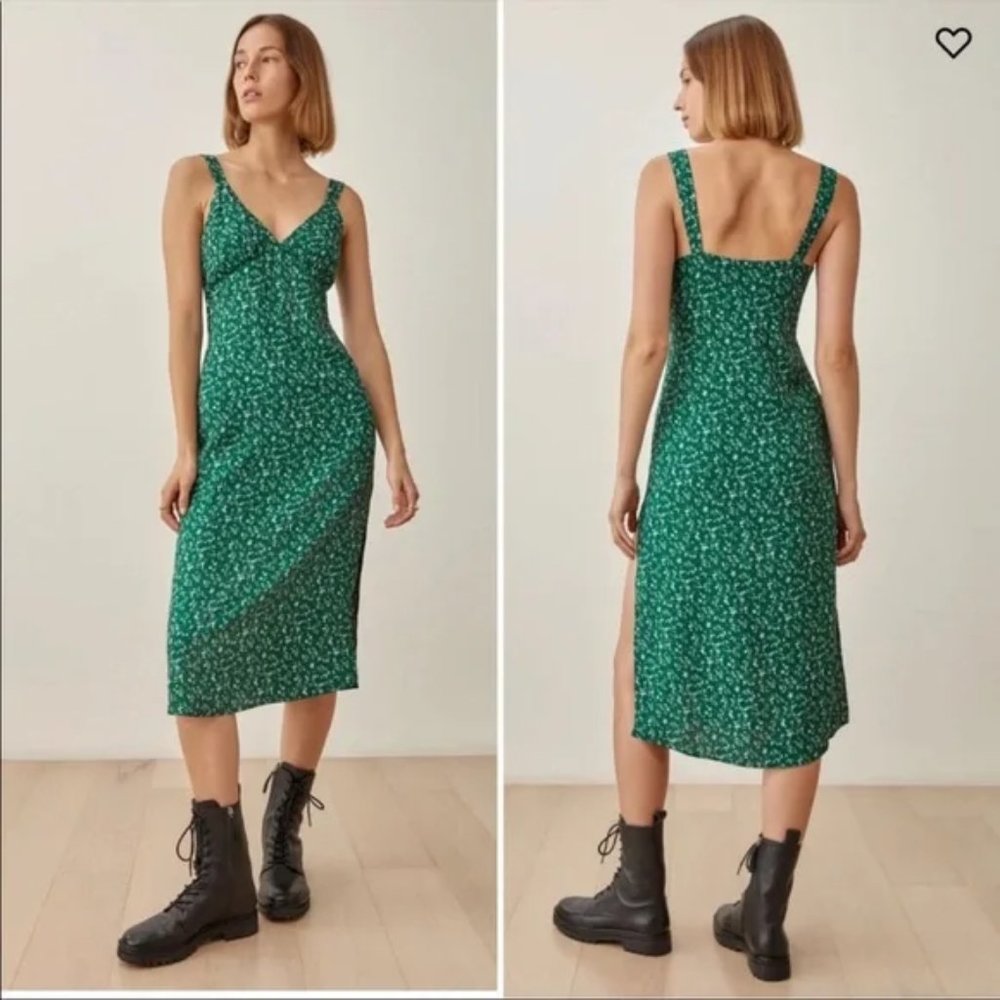 Reformation Green Floral Midi Dress